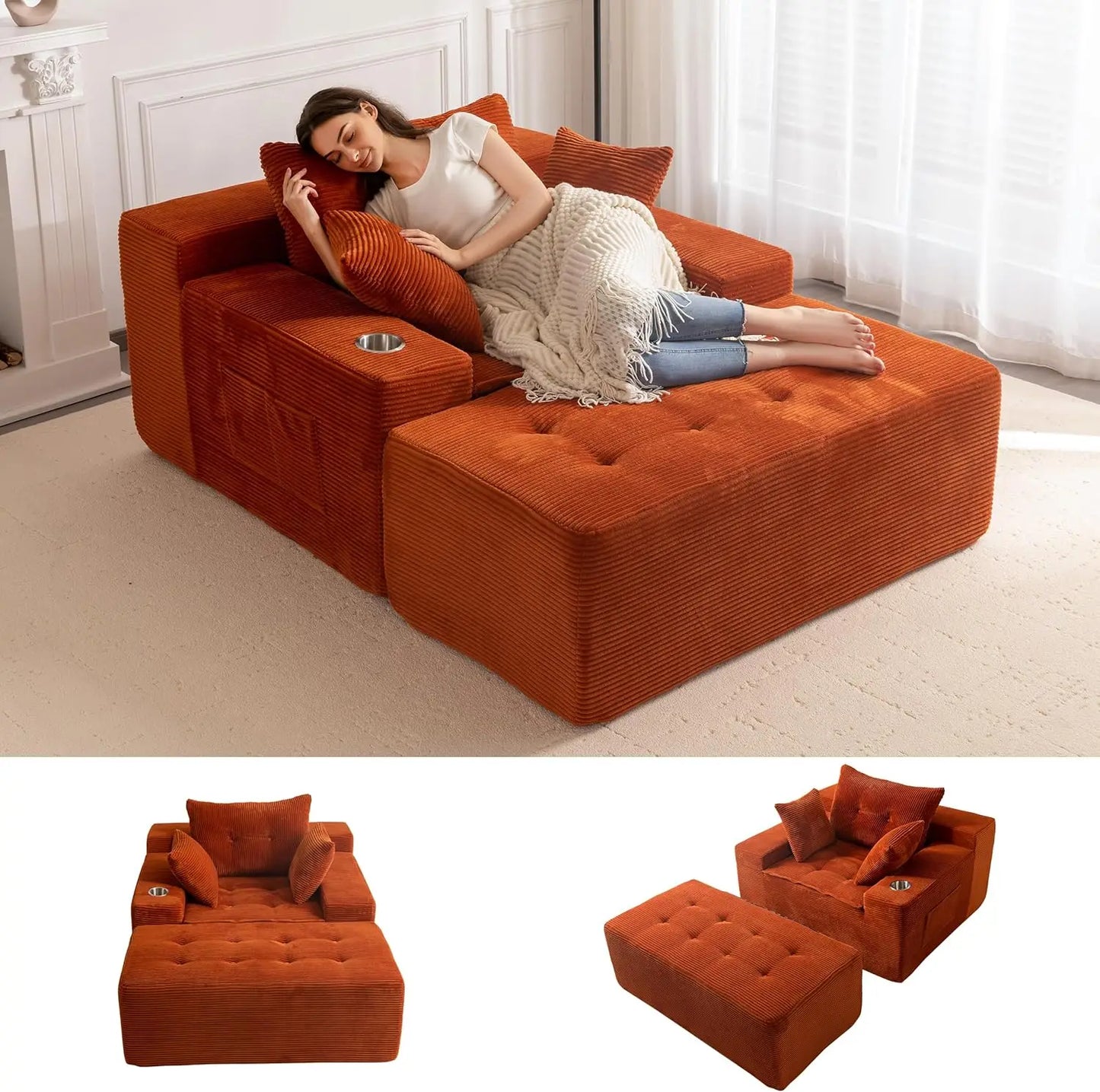 Comfy Oversized Chaise Lounge with Pillows