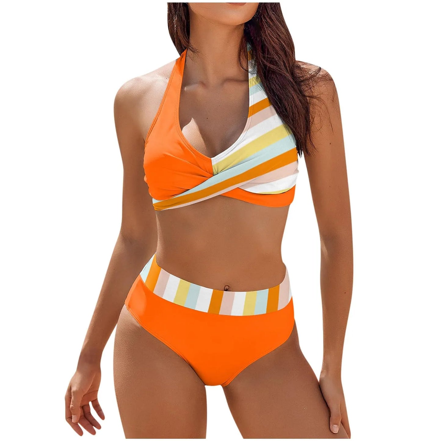 Color Block Floral High Waist Bikini Set