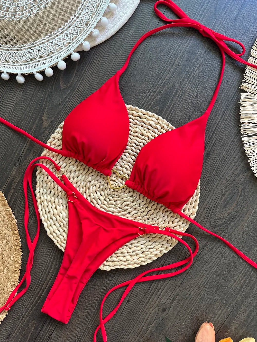 Solid Triangle Thong Swimwear
