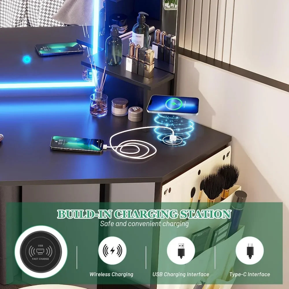 Charming Makeup Vanity with Charging Station