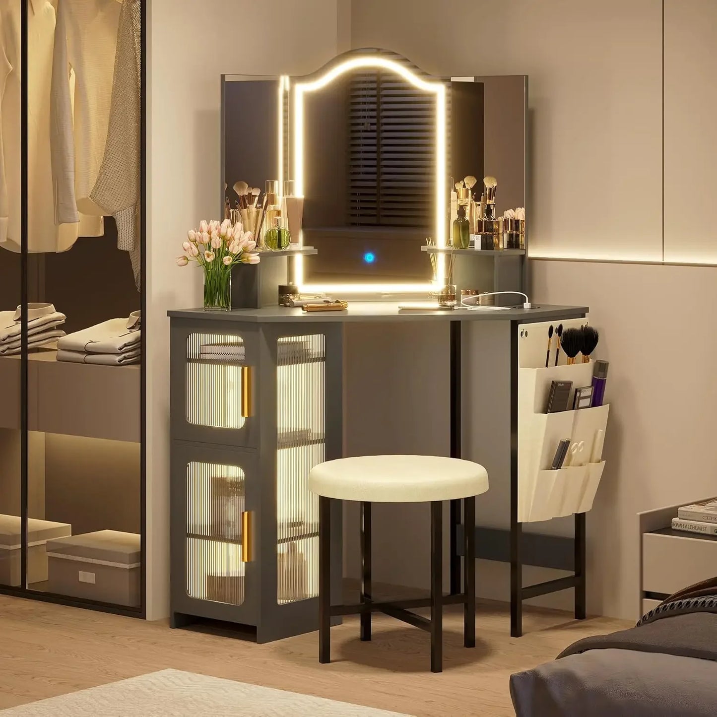 Charming Makeup Vanity with Charging Station