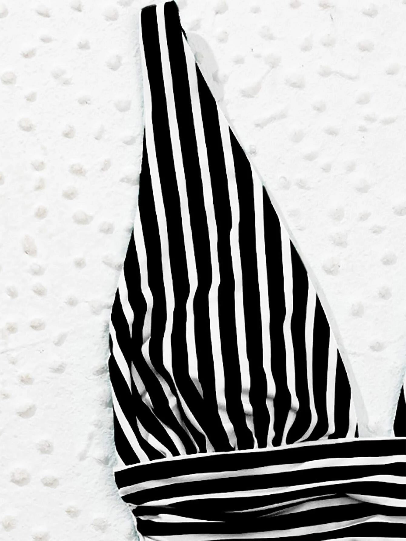 SHEIN Swim Summer Beach Striped Ruched One Piece Swimsuit