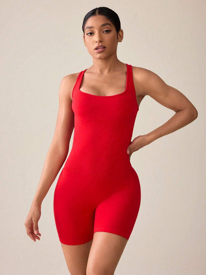 Slayoga Women'S Solid Color Backless Simple Sports Jumpsuit