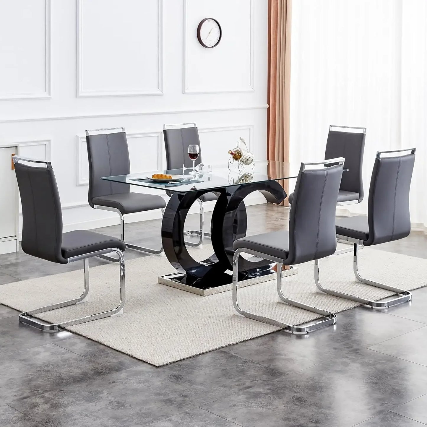 Modern Faux Leather Glass Dining Room Set
