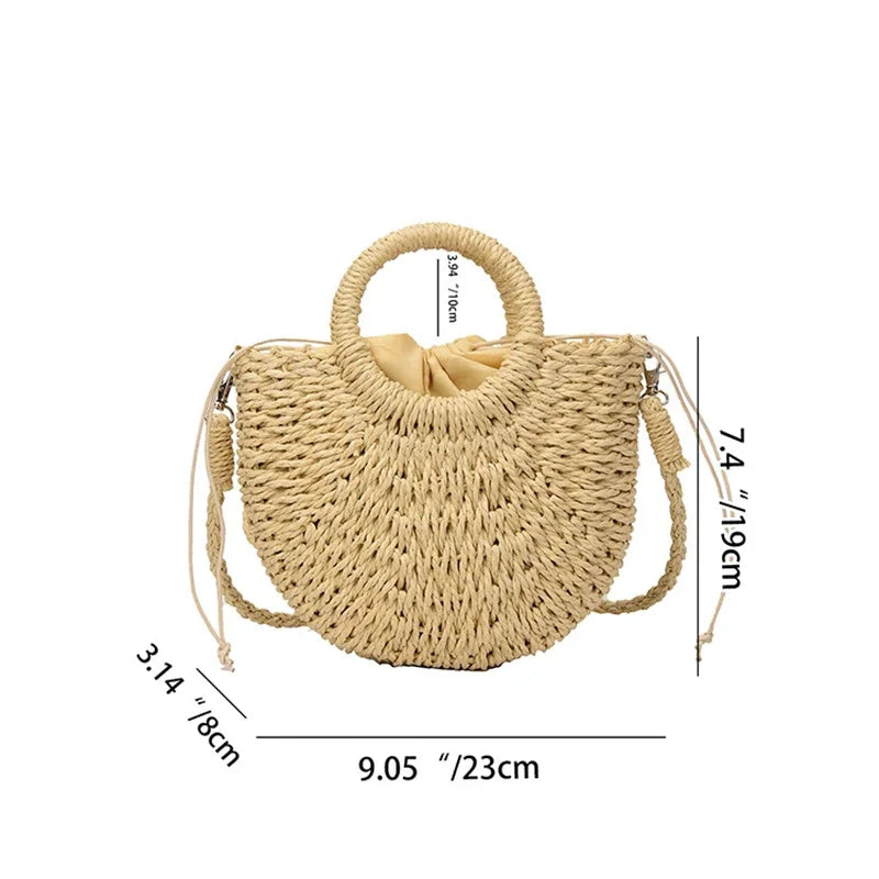 Handwoven Rattan Beach Handbag Large Capacity