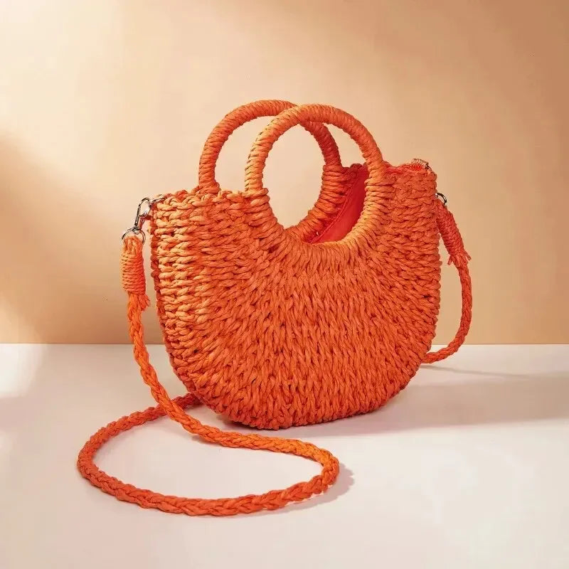 Handwoven Rattan Beach Handbag Large Capacity