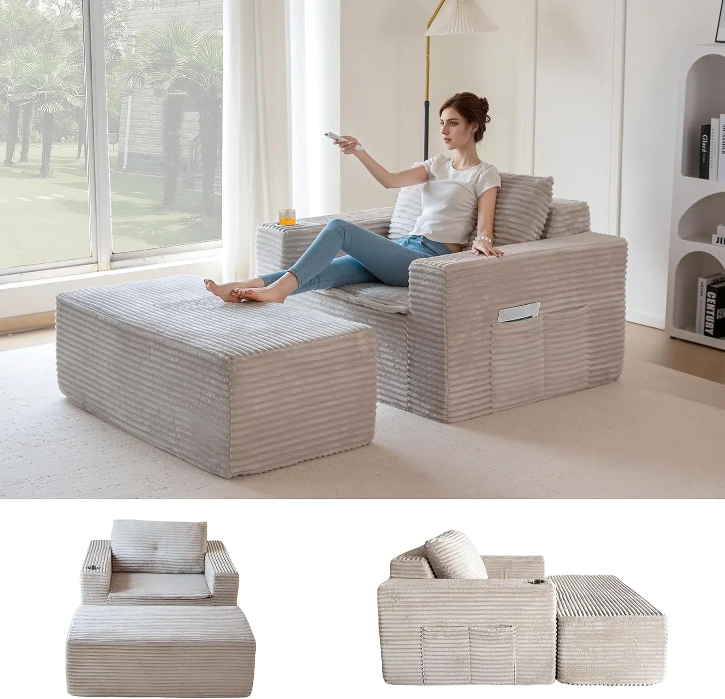 Comfy Oversized Chaise Lounge with Pillows