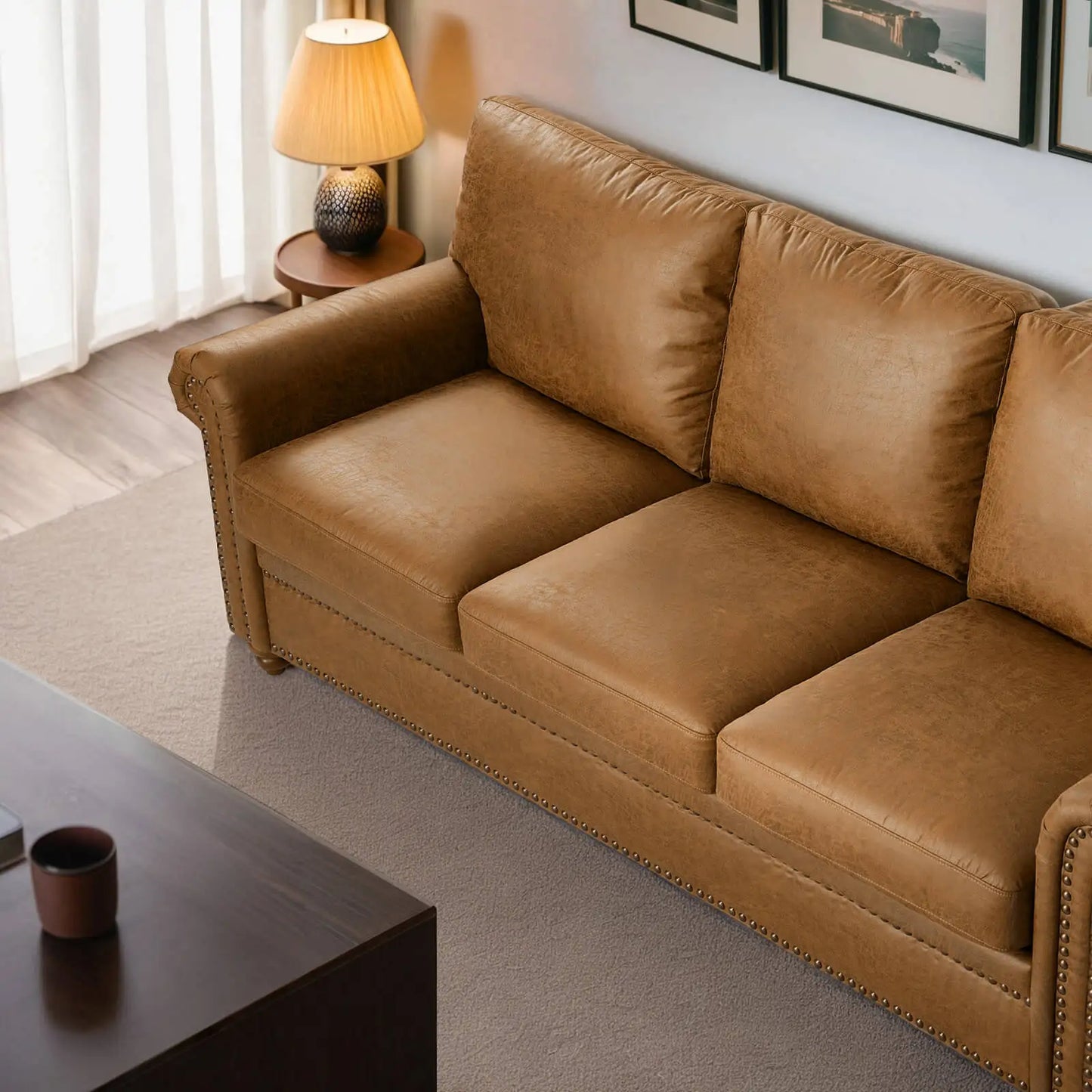 Faux Leather Sofa with Rolled Arms