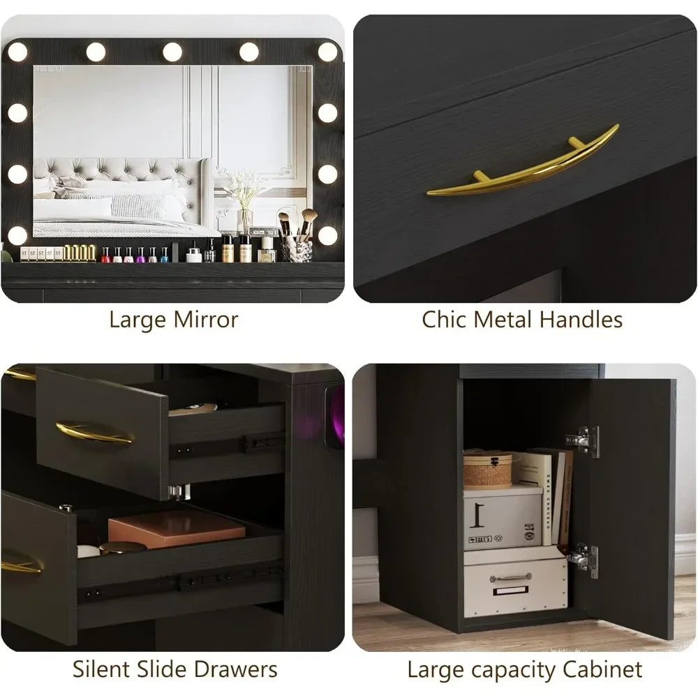 Hollywood Vanity With Large Mirror & Lights