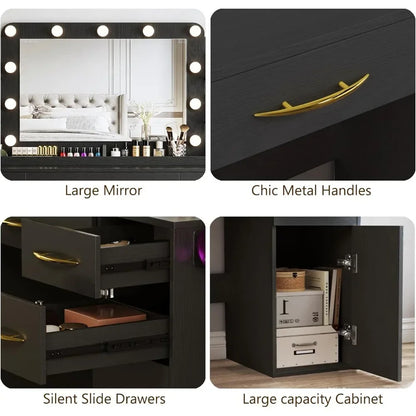 Hollywood Vanity With Large Mirror & Lights