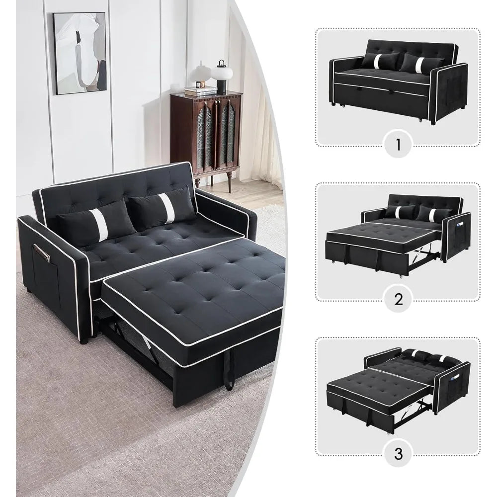 2 PC Pull Out Sofa Bed with Adjustable Backrest