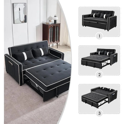 2 PC Pull Out Sofa Bed with Adjustable Backrest