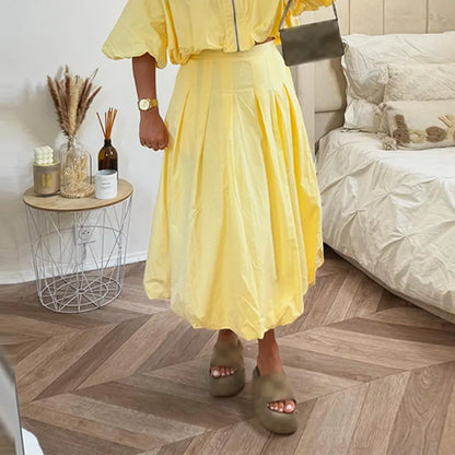 Linen Blend Zip Crop Top & Pleated Skirt ( Sold Separately)