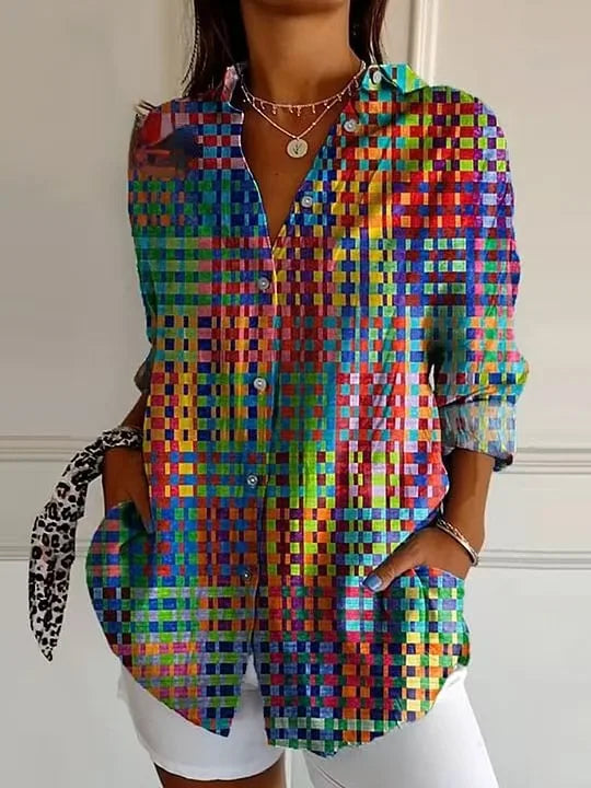 Chic Printed Button Down Blouse