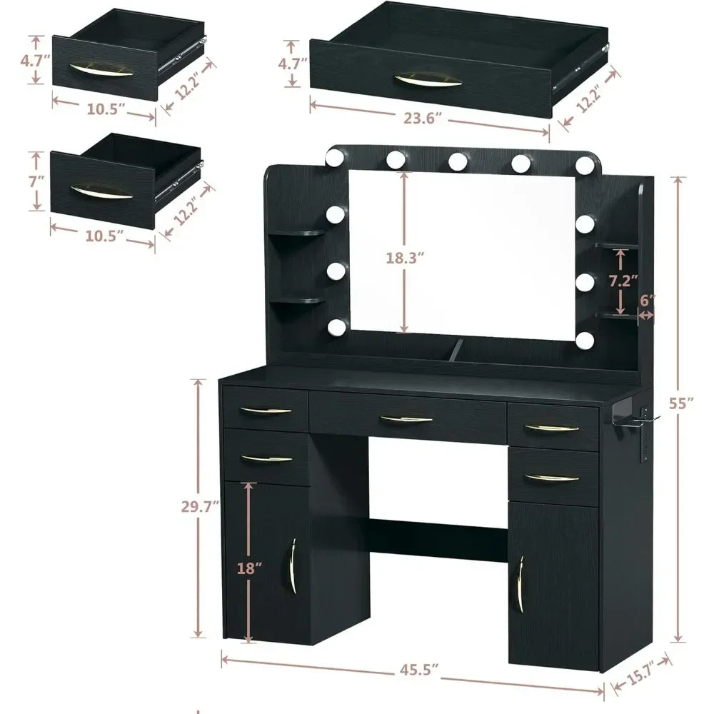 Hollywood Vanity With Large Mirror & Lights