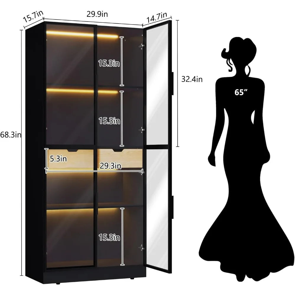 Curio Display Cabinet with Glass Doors