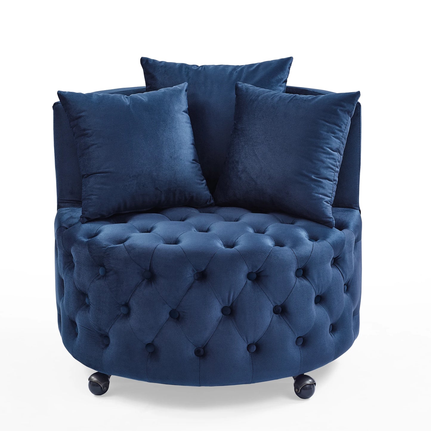 Tufted, Velvet Swivel Chair With Throw Pillows