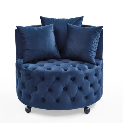 Tufted, Velvet Swivel Chair With Throw Pillows