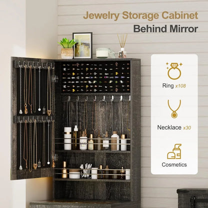 Mirrored  Glass Top Vanity with Jewelry Storage & Lights