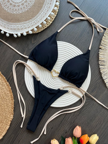 Solid Triangle Thong Swimwear