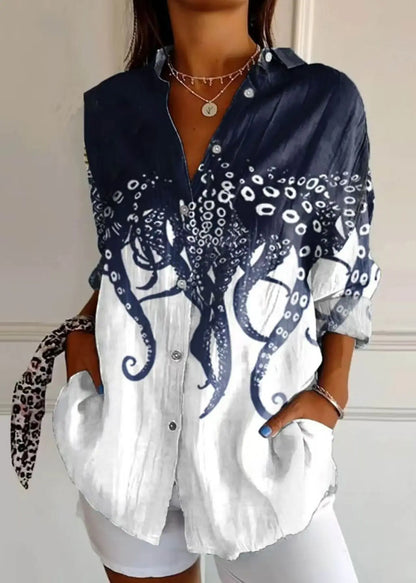 Chic Printed Button Down Blouse