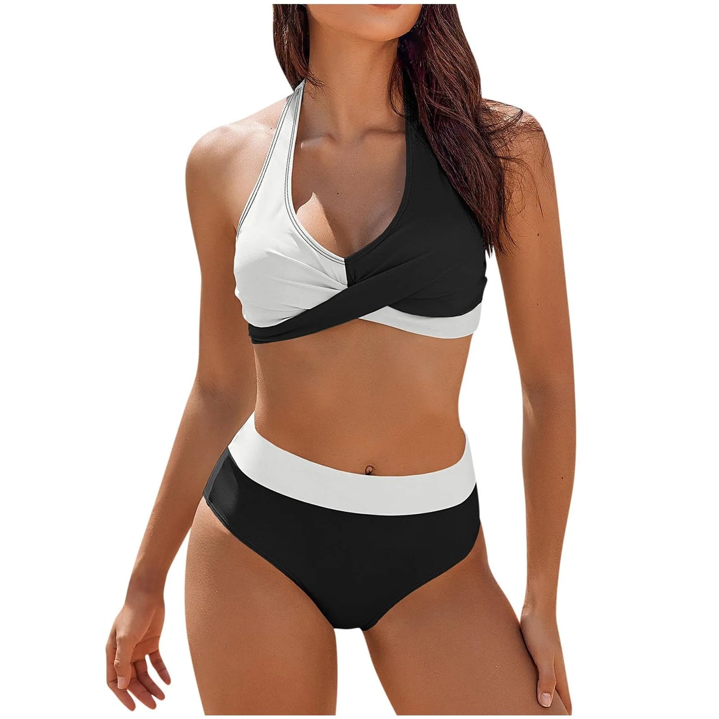 Color Block Floral High Waist Bikini Set
