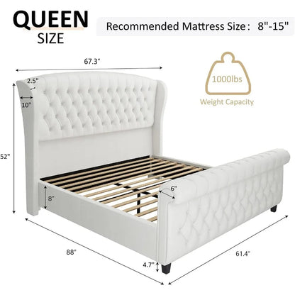 Chenille Upholstered Sleigh Bed
