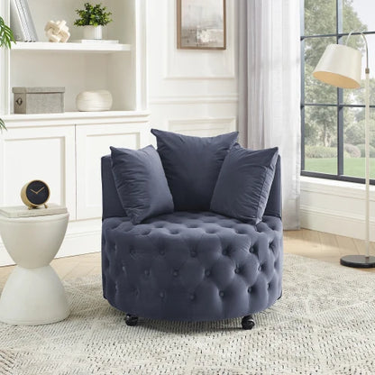 Tufted, Velvet Swivel Chair With Throw Pillows
