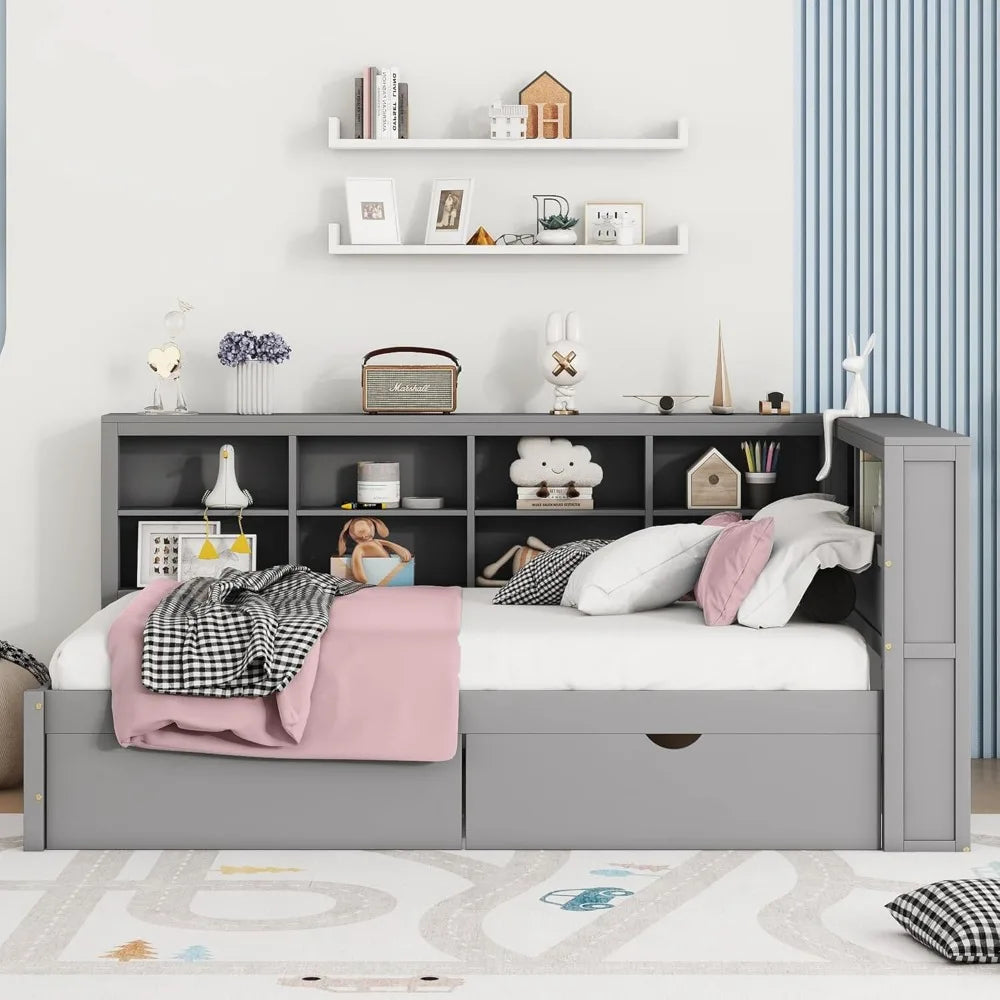 Space Saving Full Size Daybed With Bookcase & Charging Station