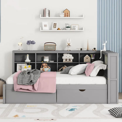 Space Saving Full Size Daybed With Bookcase & Charging Station