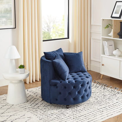 Tufted, Velvet Swivel Chair With Throw Pillows