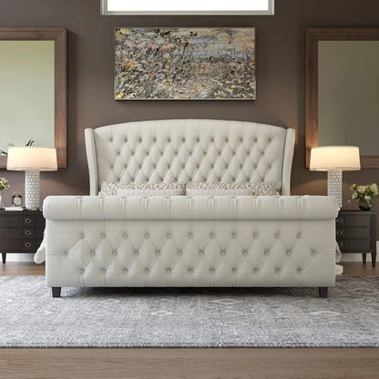 Chenille Upholstered Sleigh Bed