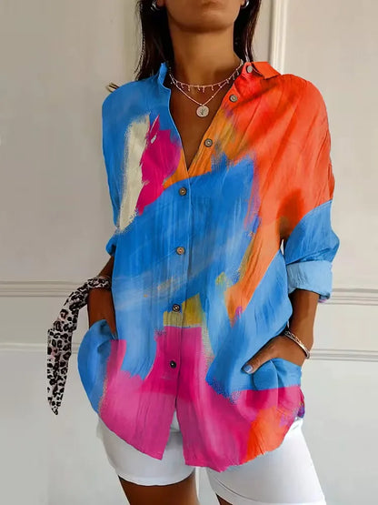 Chic Printed Button Down Blouse