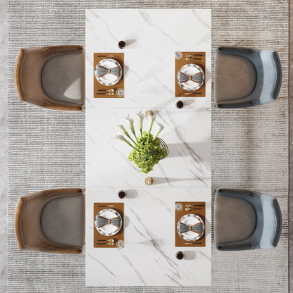 63-Inch Rectangular Dining Table with Faux Marble Table Top, (Chairs Not Included)