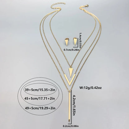 Geometric Pendant Multi-Layer Necklace Set