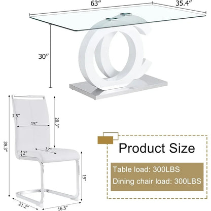 Modern Faux Leather Glass Dining Room Set