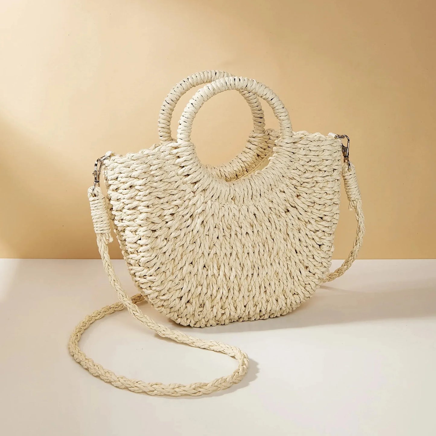 Handwoven Rattan Beach Handbag Large Capacity