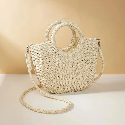Handwoven Rattan Beach Handbag Large Capacity