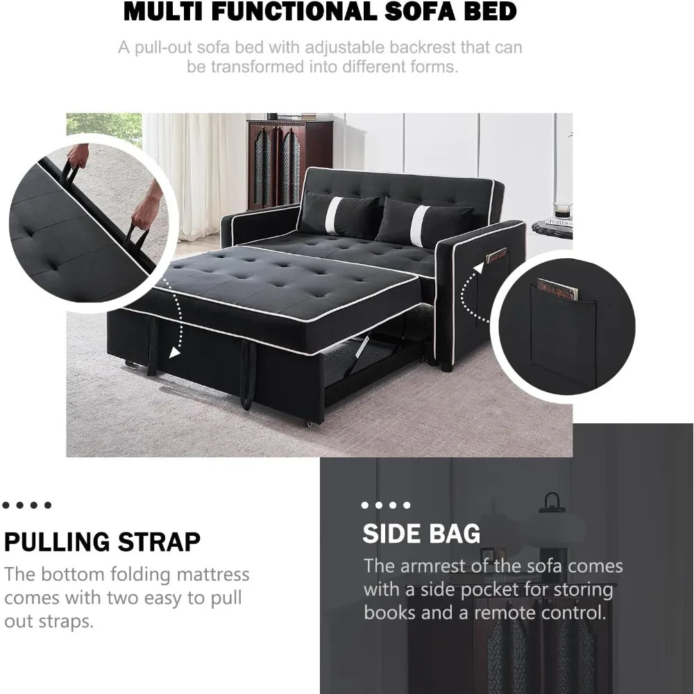 2 PC Pull Out Sofa Bed with Adjustable Backrest