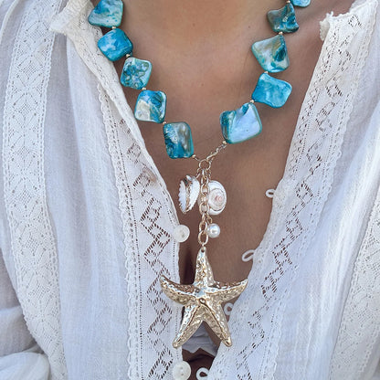Starfish & Conch Shell Pendant Necklace