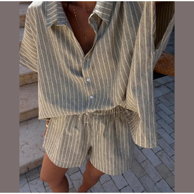 Breezy Linen Striped Shorts Set