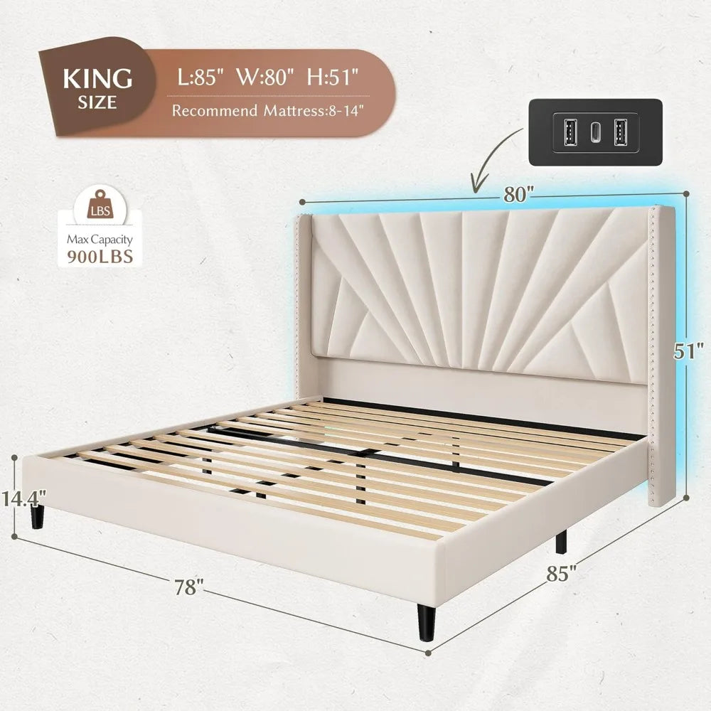 Modern Velvet Headboard With LED