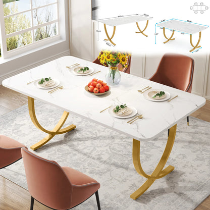 63-Inch Rectangular Dining Table with Faux Marble Table Top, (Chairs Not Included)