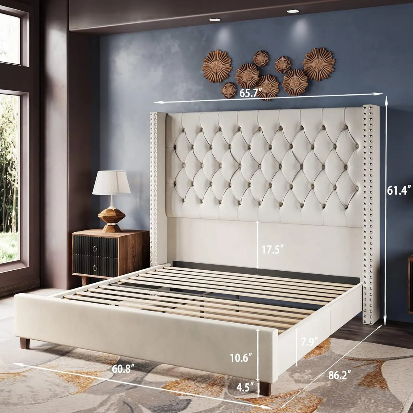 Queen Size Velvet Upholstered Bed Frame