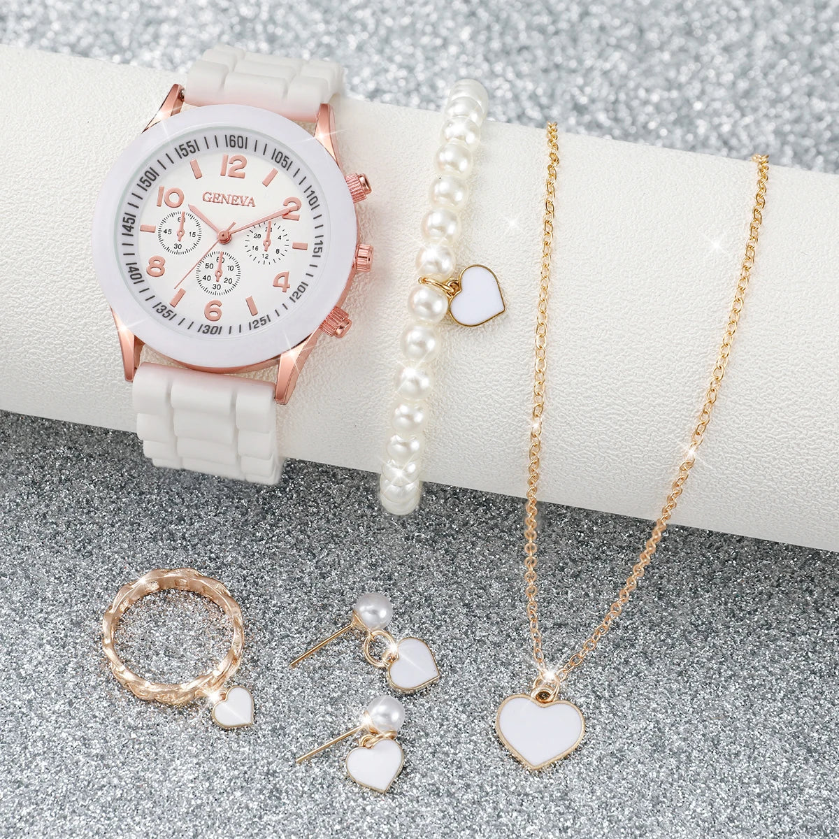 Heart & Pearls Accessory Set / Quartz Watch Trio