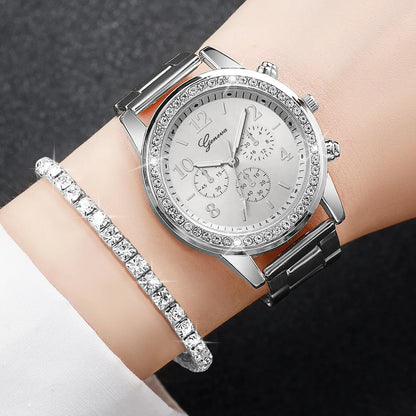 Silver Watch/Jewelry Rhinestone Set