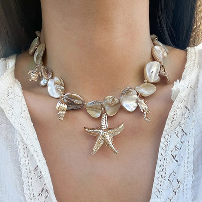 Starfish & Conch Shell Pendant Necklace