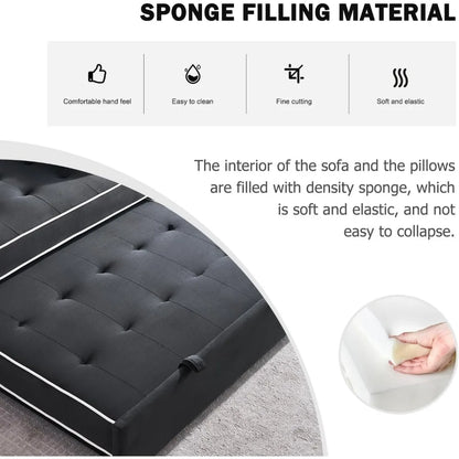 2 PC Pull Out Sofa Bed with Adjustable Backrest