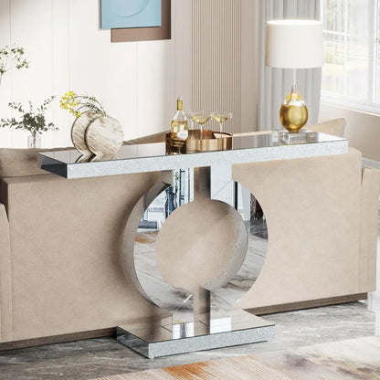 Entryway Glass Sofa Table with Mirror Finish