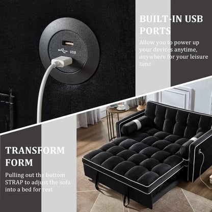 Modern Velvet Sleeper Sofa With USB